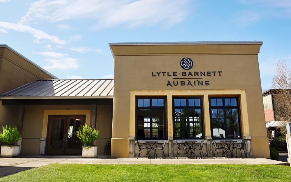 Exterior of the Lytle-Barnett Aubaine tasting room in the Eola-Amity Hills, Willamette Valley, Oregon