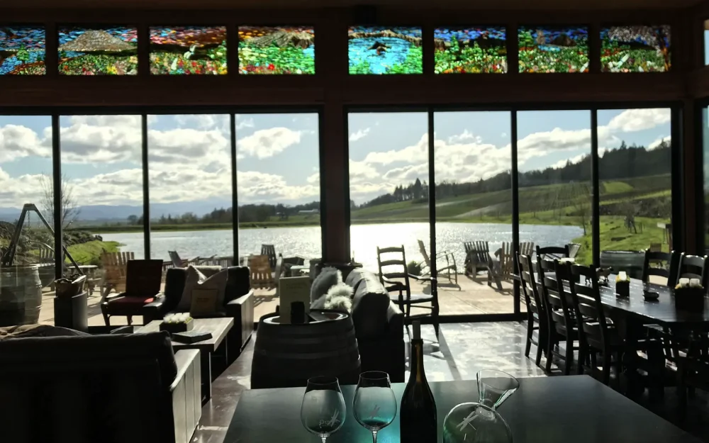 Interior of Dukes Family Vineyards tasting room in Eola-Amity Hills, Willamette Valley, Oregon