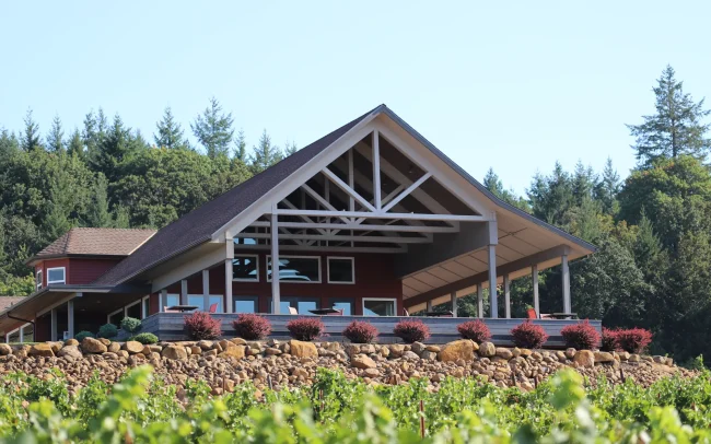 Exterior of the Bryn Mawr tasting room in Eola-Amity Hills, Willamette Valley, Oregon