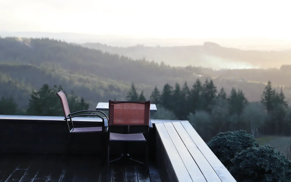 Peaceful outdoor wine tasting experience overlooking the Eola-Amity Hills at Bryn Mawr Vineyards