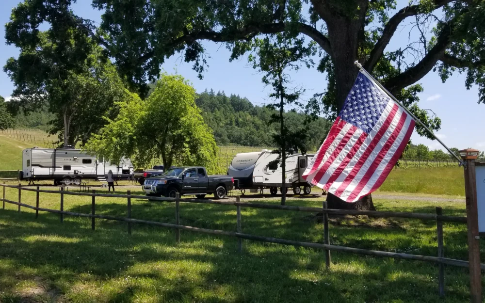 American flag flying over Kristin Hill Winery