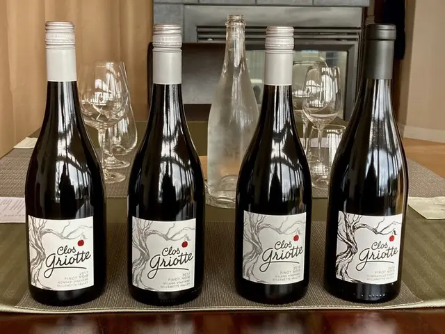 Lineup of Clos Griotte Vineyard wine bottles