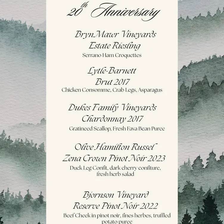 Wine Dinner 20th Anniversary Eola Amity Hills AVA